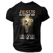 cheap Men&#039;s Graphic T Shirt-Men&#039;s Quotes &amp; Sayings Cross Jesus Letter Print T Shirt Tee Top 100% Cotton Short Sleeve Graphic Shirt Black 1 Black Navy Blue Comfortable Tee Street Sports Outdoor Fashion Designer Clothing