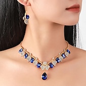 cheap Accessories For Women-Elegant Women&#039;s Blue Crystal Drop Necklace and Earring Set - Rhinestone-Embellished Floral Design, Perfect for Weddings, Formal Events, and Special Occasions