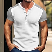 cheap Casual Henley Tee-Men&#039;s Waffle Tee Button T Shirt T Shirt Waffle Henley Shirt Short Sleeve Henley Spring &amp; Summer Color Block Fashion Designer Basic Patchwork Vacation Street Going out Black White Royal Blue Top Tee