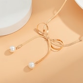 baratos Colares-Colares com Pendentes Imitação de Pérola Mulheres Elegante Moda Clássico Com Laço Casamento Irregular Colar Para Casamento Festa
