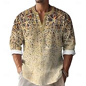 abordables Motif de plantes-Homme Chemise Chemise boutonnée manche longue Décontractées du quotidien Eté Printemps Automne Mao Imprimer Jaune