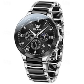 Недорогие Кварцевые часы-Новые часы Olevs Brand Men&#039;s с светящимся хронографом календарем 24 часа многофункциональными кварцевыми часами для бизнеса керамические водонепроницаемые наручные часы
