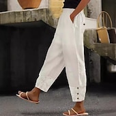 abordables Pantalones-Mujer Pantalones de lino y algodón Pantalones Casual / Diario Hasta el Tobillo Plano Malla Bolsillos laterales Transpirabilidad Cómodo Rígido Noche Fin de semana Blanco Primavera verano Ajuste regular