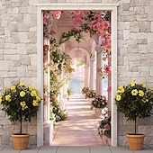billige Dørdeksler-valentinsdag hage bue blomster dørdeksler veggmaleri dekor dør billedvev dør gardin dekorasjon bakteppe dør banner avtakbar for inngangsdør innendørs utendørs hjemmerom dekorasjon gårdshus dekorasjon