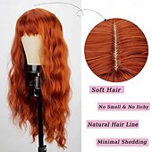 economico Parrucche trendy sintetiche-Parrucca ramata con frangia parrucche morbide e ondulate lunghe per le donne parrucca sintetica riccia sostitutiva per costumi di Halloween parrucche per feste cosplay