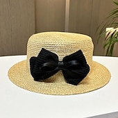 levne Party klobouky-Klobouky Doplňky do vlasů akryl / bavlna Sláma Slamák Sluneční klobouk Dovolená Plážové Elegantní Romantické S Mašle Čistá Barva Přílba Pokrývky Hlavy