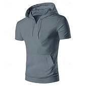 economico Magliette casual da uomo-Per uomo Maglietta Camicia a Maniche Corte Manica Corta Con Cappuccio Primavera &amp; Estate Semplice Moda Designer Essenziale Tasca Frontale Vacanza Streetwear Uscire Nero Bianco Grigio scuro Maglietta