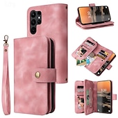 cheap Samsung Cases-Phone Case For Samsung Galaxy S23 S22 S21 S20 Ultra Plus FE A73 A53 A33 A23 A13 Note 20 Ultra 10 Plus Wallet Case Zipper Full Body Protective with Wrist Strap Retro TPU PU Leather