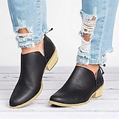 abordables Botines-Botines de tacón bajo de piel sintética de color rosa para mujer: botines sin cordones de estilo occidental para uso informal y diario