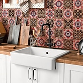 cheap Tile stickers-24PCS Peel and Stick Tile Stickers, Moroccan Pattern PVC Wall Decals, Self-Adhesive Removable Wallpaper for Renters, for Bedroom Bathroom Cabinet, Easy Installation