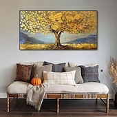 preiswerte Landschaftsgemälde-handgemachtes Ölgemälde auf Leinwand, Wandkunst, Dekoration, goldene Baumlandschaft für die Inneneinrichtung, gerolltes, rahmenloses, ungedehntes Gemälde, goldene Baumlandschaft
