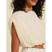お買い得  シャツ、トップス、ブラウス-レディース クロップトップ ドローストリング ノースリーブ サテントップ エレガント カジュアル ワーク 春 夏