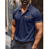 billiga Klassisk pikétröja för män-Herr POLO Shirt Golftröja Arbete Ledigt Kavajslag Ribbstickad polokrage Kortärmad Grundläggande Modern Rutig Färgblock Lappverk Knapp Vår &amp; sommar Normal Vin Mörkgrå Marinblå Khaki grön POLO Shirt