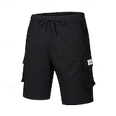baratos Clássico-Homens Shorts táticos Bermuda Cargo Calção Com Cordão Cintura elástica Bolso multi Tecido Vestível Curto Ao ar livre Diário Para Noite Moda Clássico Preto Verde Tropa