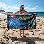 お買い得  ビーチタオルセット-ビーチタオル 夏用ビーチブランケット アンダーウォーターワールドシリーズ 3Dプリント 100%マイクロファイバー 通気性の良い快適なブランケット