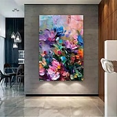 billiga Blom- och växtmålningar-3d tjock landskapsmålning konst handmålad kniv landskap oljemålning canvas väggkonst abstrakt blomma målning konst för vardagsrum sovrum hotell väggdekoration