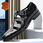 cheap Premium Leather Sandals-Men&#039;s Fishermen Sandals in Premium Crocodile Pattern Leather with Monk Strap