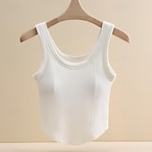 economico Serbatoio Semplice-Canotta donna basic senza maniche top regolari girocollo nera bianca marrone grigia estate