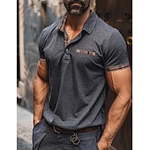 billiga Klassisk pikétröja för män-Herr POLO Shirt Golftröja Arbete Ledigt Kavajslag Ribbstickad polokrage Kortärmad Grundläggande Modern Rutig Färgblock Lappverk Knapp Vår &amp; sommar Normal Vin Mörkgrå Marinblå Khaki grön POLO Shirt