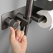 economico Rubinetti per bidet-spruzzatore per bidet oro spazzolato valvola in ottone a pulsante nascosto con ripiano porta carta spruzzatore in plastica tubo in pvc grigio