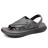 cheap Vacation Sandals-Men&#039;s Leather Sandals Slippers &amp; Flip-Flops Retro Walking Casual Daily Vacation Beach Comfortable Slip-on Shoes Yellow Gray