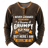 tanie Śmieszne słowa-Męskie Graficzny Litera Koszula Henley Długi rękaw Druk 3D Moda Codzienny Codzienny Święto Wyjściowe Wiosna i jesień Czarny Brązowy Zieleń wojskowa Ciemnoniebieski Henley Koszulka Henley