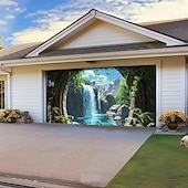 baratos Capas para portas de garagem-Floresta cachoeira ao ar livre porta de garagem capa banner lindo grande cenário decoração para porta de garagem ao ar livre decorações de parede para casa evento festa desfile