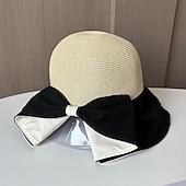levne Party klobouky-Klobouky Doplňky do vlasů akryl / bavlna Sláma Kbelík Slamák Sluneční klobouk Ležérní Dovolená Elegantní retro S Mašle Čistá Barva Přílba Pokrývky Hlavy