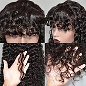 economico Parrucche di capelli veri senza cuffia-Cappelli veri Parrucca Corto Lungo Medio Ondulato Poco ondulata Frangetta dritta Con frangia Nero Colore Naturale Natura nera Migliore qualità Molto spesso Attaccatura dei capelli naturale A macchina