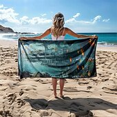 お買い得  ビーチタオルセット-ビーチタオル 夏用ビーチブランケット アンダーウォーターワールドシリーズ 3Dプリント 100%マイクロファイバー 通気性の良い快適なブランケット