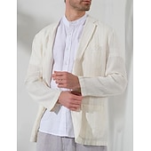 cheap Men&#039;s Classic Blazers-100% Linen Men&#039;s Linen Blazer Blazer Business Formal Evening Wedding Party Fashion Casual Spring &amp;  Fall Stripes Pocket Casual / Daily Single Breasted Blazer White Navy Blue Coffee