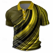رخيصةأون بولو هندسي للرجال-رجالي هندسي قميص الجولف كم قصير قمصان البولو قميص بياقة عمل يومي ملابس العطلة الملابس الرسمية ملابس المهرجانات Buttons طباعة ثلاثية الأبعاد الصيف الربيع أصفر أزرق أخضر