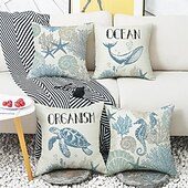 abordables Taies d&#039;Oreiller-Housse de coussin décorative d&#039;été, 1 pièce, taie d&#039;oreiller carrée douce, pour chambre à coucher, salon, canapé, chaise, tortue, algues
