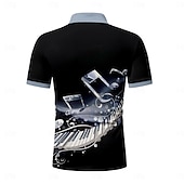 cheap Men's Music Polo-Music Festival Men's Music Zip Polo Shirts Golf Shirt Short Sleeve Polo Shirts Collared Shirts Casual Vacation Wear Festival Wear Party Outfits 3D Print Quarter Zip Polo Summer Black Blue