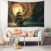 billiga Ocean Beach Gobeläng-piratskepp hängande gobeläng väggkonst stor gobeläng väggmålning dekor fotografi bakgrund filt gardin hem sovrum vardagsrum dekoration