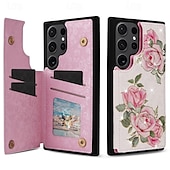 economico Cover Samsung-telefono Custodia Per Samsung Galaxy S24 S23 S22 S21 Ultra Plus S21 FE S25 Ultra Per retro Supporto a molla Slot per schede Resistente agli urti Fiore Floreale TPU PC