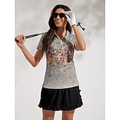 cheap Women&#039;s Golf Clothing-Women&#039;s Golf Polo Shirt Grey Short Sleeve Top Ladies Golf Attire Clothes Outfits Wear Apparel