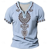 preiswerte Ethnischer Stil-Herren Barock- T Shirt Henley Shirt Kurzarm 3D-Druck Designer Ethnisch Casual Täglich Sommer Blau Khaki V Ausschnitt Henley Henley T-Shirt