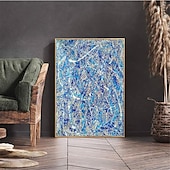 billiga Abstrakta målningar-handmålad jackson pollock abstrakt illustration målning blå vita linjer kanfasmålning för vardagsrumsvägg (ingen ram)