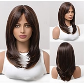cheap Synthetic Trendy Wigs-Layered Wigs for Women Synthetic Wig Wigs with Bangs Synthetic Long Hair Blonde Black Brown Dark Brown Light Brown