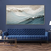 levne Abstraktní malby-ručně malovaná 3D texturovaná malba na plátně ručně vyráběná modrý oceán olejomalba minimalistická malba mořskou vlnou malba wabi-sabi umělecká díla nástěnná malba morden umění ložnice nástěnná