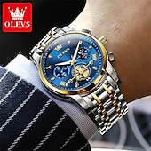 abordables Montres à quartz-Olevs – montre-bracelet lumineuse pour hommes, chronographe lumineux, indication 24 heures, à quartz, ceinture en acier, étanche, nouvelle collection