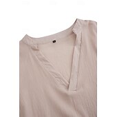 preiswerte Urlaub-Herren Hemd leinenhemd Wikinger-Stil Sommerhemd Strandbekleidung Feste Farbe Outdoor Strasse Grün Beige Langarm V Ausschnitt Sommer Frühling Bekleidung