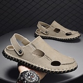baratos sandálias de exterior-Homens Sandálias Sandálias rasas Sandálias De Moda Chinelos ao ar livre sapatos feitos à mão Caminhada Casual Estilo Praia Diário Escritório e Carreira Pele Napa Tecelagem voadora Respirável