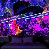 economico Arazzi Blacklight-arazzo a luce nera reattivo ai raggi UV fosforescente festa fluorescente al neon mucca occidentale uomo psichedelico trippy nebbioso arazzo appeso arte murale per soggiorno camera da letto