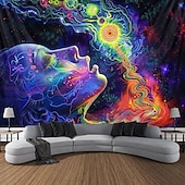 cheap Blacklight Tapestries-Blacklight Tapestry UV Reactive Glow in the Dark Glow Party Neon Arty Woman Psychedelic Trippy Misty Hanging Tapestry Wall Art Mural for Living