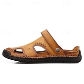 abordables Sandalias casuales-Hombre Sandalias Zapatos hechos a mano Microfibra Transpirable Cómodo Antideslizante Hebilla Amarillo-marrón Negro