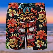 baratos Retro Vintage &amp; Ética-Homens Árvore Máscara Cultura indiana Calção Justo de Natação Shorts de Natação Bermuda de Surf Cintura Média Moda Roupa de rua Designer Casual Diário Feriado Bolsos Com Cordão Cintura elástica