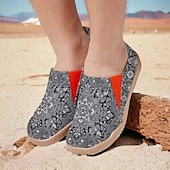 cheap Women&#039;s Sneakers-Women&#039;s Sneakers Flats Slip-Ons Print Shoes Slip-on Sneakers Daily Vacation Travel Floral National Totem Flat Heel Bohemia Vacation Casual Walking Canvas Loafer Yellow Red Blue