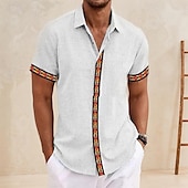 abordables Informal de negocios-Hombre Camisa Camisa de lino Camisa casual Remera de algodón Bloque de color Vacaciones Calle Negro Blanco Azul cielo Gris Manga Corta Cuello Vuelto Verano Ropa Abotonar